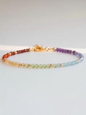 Multicolour Seven Chakras Beaded 18k Gold Bracelet. New.